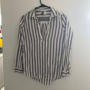 White, navy and pink striped cotton shirt